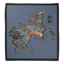 Qilin chino vintage sobre azul de jeans azul