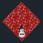Bandana Snowflakes and Snowman Dog Name<br><div class="desc">Vestira a tu perro para los Navidades y la bandana de la temporada invernal. Este bandana roja tiene un fondo de copo de nieve con un overlay de muñeco de nieve y espacio para el nombre de tu perro.</div>