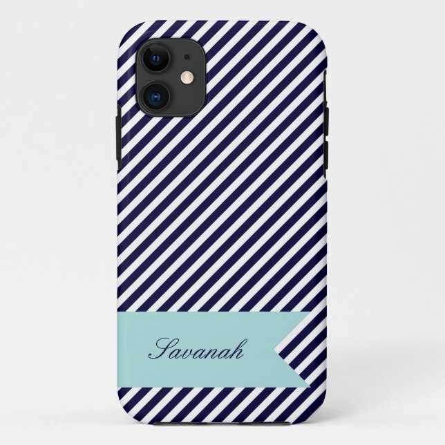 Bandas azul y blanca de la marina con Funda Monogr (Reverso)