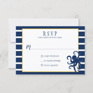 Bandas azules de la marina de oro detalles de RSVP