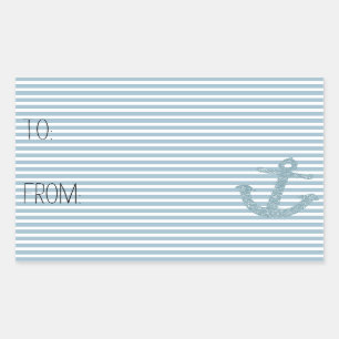 Bandas azules Faux Purpurina Anchor Gift Etiqueta