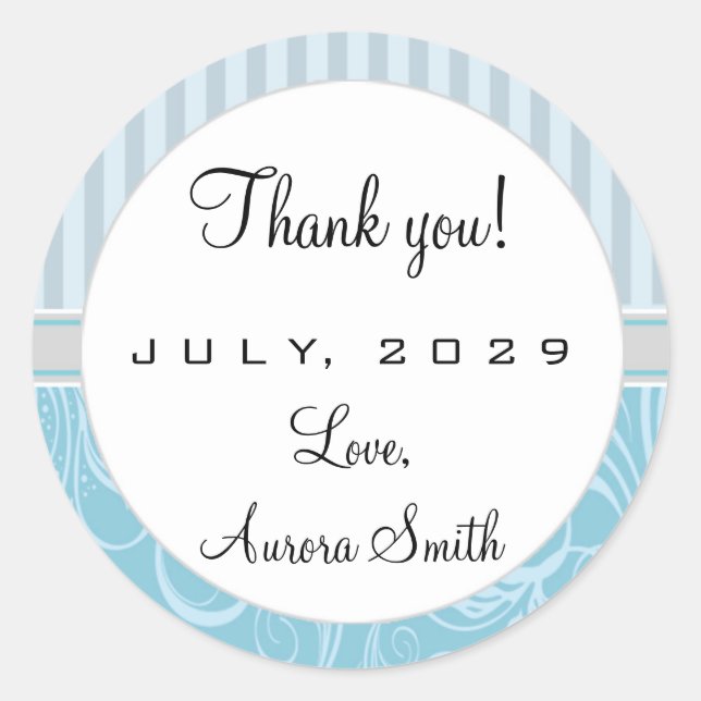Bandas Azules Floral Gracias Etiqueta Redonda (Anverso)