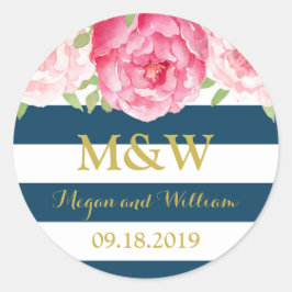 Bandas azules Monograma floral Etiqueta de Favor d