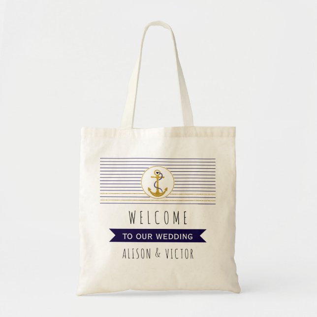 Bandas de anclaje de oro boda náutico bolsa de bie (Frente)