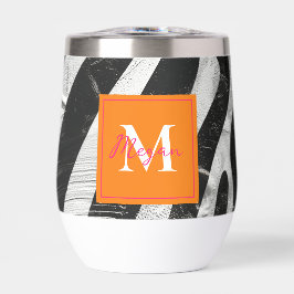 Bandas de cebra artística Naranja y monograma rosa