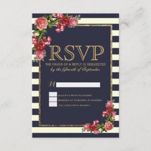Bandas de la marina de rosa y tarjetas RSVP de oro