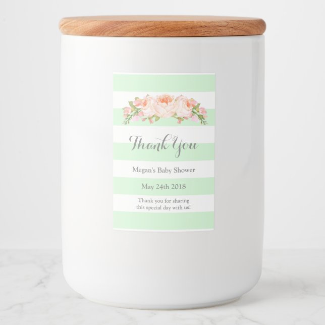 Bandas De Mint Peach Floral Baby Shower Etiqueta (Anverso)