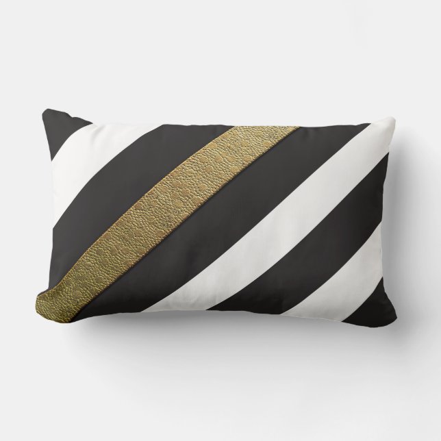 Bandas de oro blanco y negro Cojín decorativo Lumb (Anverso)