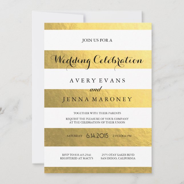 Bandas de oro Elegante Invitación a la Boda (Anverso)