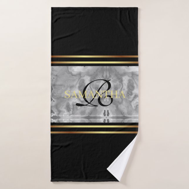 Bandas de oro gris negro mármol Minimalista (Toalla de baño)