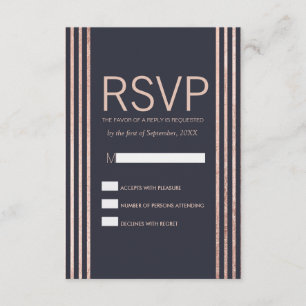 Bandas de oro Rosa y tarjetas RSVP azules de la ma