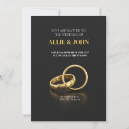 Bandas de Oro Sólido en Invitación de Boda Negra y