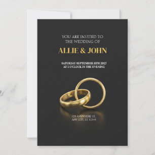 Bandas de Oro Sólido en Invitación de Boda Negra y