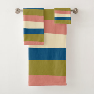 Bandas desiguales: azul, verde oliva, rosa y crema