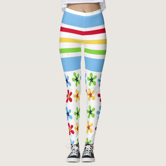 Bandas llenas y flores Leggings (Anverso)