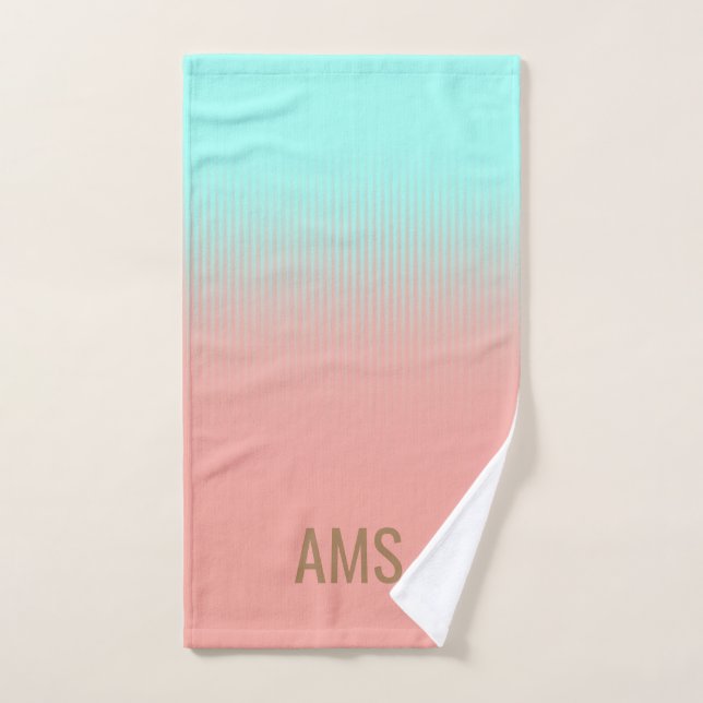 Bandas monogramadas de coral y turquesa (Toalla de mano)