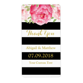 Bandas negras Etiquetas de boda floral rosa