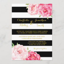 Bandas negras Flores rosadas Invitaciones a la bod