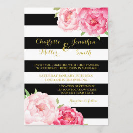 Bandas negras Flores rosadas Invitaciones a la bod