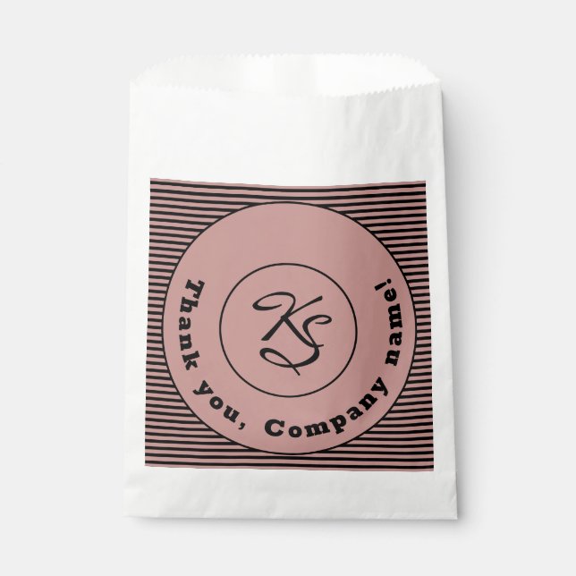 Bandas negras y rosas Monograma y bolsa de papel d (Anverso)