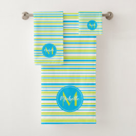 Bandas verdes de lima azul turquesa Nombre Monogra