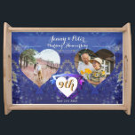 Bandeja 9.º Aniversario Boda 2 Fotos Lapis Hearts Serv<br><div class="desc">Esto es divertido; ¡una bandeja honrando su matrimonio por su noveno aniversario de bodas! He diseñado estos con "audaz" en mente y lapis lazuli junto con tu medallón de texto y mis corazones de fantasía hacen un diseño regal y adecuado para su día especial!</div>