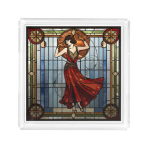 Art Nouveau Acrylic Stained Glass Serving Tray