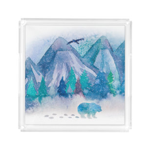 Bandeja Acrílica Azul acuático invierno arte paisajístico de montañ