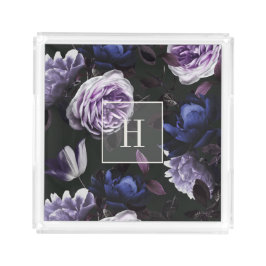 Bandeja Acrílica Elegante Floral Violeta Oscura | Monogramado