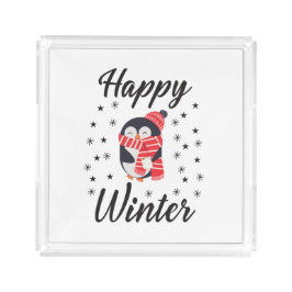 Bandeja Acrílica Invierno feliz, pingüino lindo