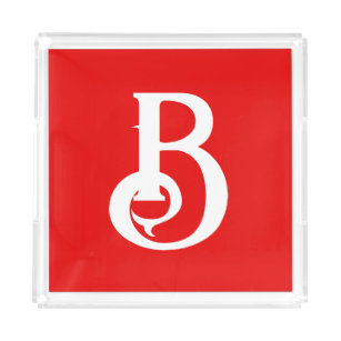 Bandeja Acrílica Letra inicial clásica blanca monogramada roja