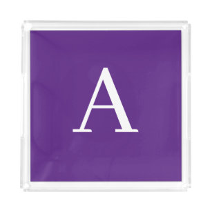 Bandeja Acrílica Letra inicial monograma estilo moderno púrpura