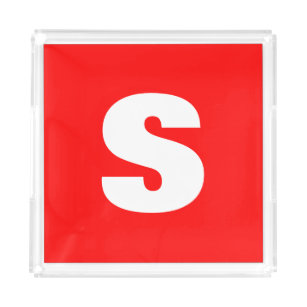 Bandeja Acrílica Letra inicial monograma estilo moderno rojo blanco