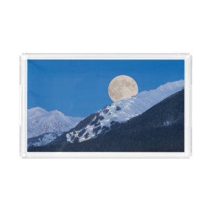 Bandeja Acrílica Luna Llena Sobre La Estación De Esquí De Alyeska, 
