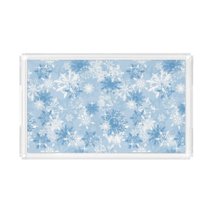 Bandeja Acrílica Modelo de los copos de nieve del invierno en azul
