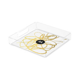 Bandeja Acrílica Monograma Dorado Pinceles de color negro Perfume B