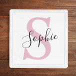 Bandeja Acrílica Nombre personalizado moderno Monograma rosa<br><div class="desc">Nombre personalizado moderno Monograma rosa</div>