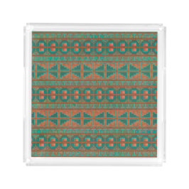 Bandeja Acrílica Patrón geométrico Verde azulado de cobre del suroe