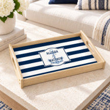Boda de rayas azules de la marina náutica insignia
