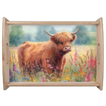 Campo de flor silvestre Highland Cow Watercolor