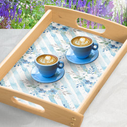 Bandeja Cocina Costera Geométrica Floral Azul Claro