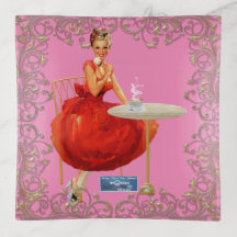 Bandeja de vidrio cuadrada rosa (Framed Bliss) RFP