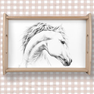 Bandeja Dibujo de lápiz de retrato de caballo Arte ecuestr