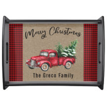 Feliz Navidad Camión Vintage Rojo y Árbol Añadir n