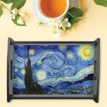 Bandeja Noche Starry Crescent Moon Van Gogh<br><div class="desc">Una bonita bandeja de arte con Starry Night (1889),  una pintura al óleo post-impresionista de Vincent Van Gogh (1853-1890). La bandeja representa un paisaje nocturno con una luna creciente en el cielo.</div>