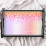 Bandeja Nombre del Monograma Metalizado del Purpurina Rain<br><div class="desc">Relieve metalizado Arcoiris Pastel Faux Purpurina De Espuma Metálica Cepillado Monograma Metalizado Lugar Que Sirve La Bandeja. Esto hace que la graduación perfecta, el cumpleaños, el boda, la ducha de novia, el aniversario, la ducha de bebé o la fiesta de soltera sea un regalo para alguien que ama el lujo...</div>