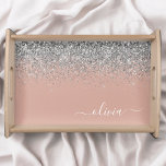Bandeja Oro Rosa - Monograma Purpurina Rubor rosado platea<br><div class="desc">Oro Rosa - Purpurina de espuma metálica del Relieve metalizado Rubor rosa y plateado Faux cepillado Monograma Metalizado Lugar de servicio de la bandeja. Esto hace que la graduación perfecta, el cumpleaños, el boda, la ducha de novia, el aniversario, la ducha de bebé o la fiesta de soltera sea un...</div>