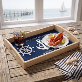 Bandeja Timón de barco azul marino náutico ancla vela
