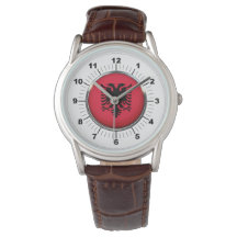Bandera albanesa masculina reloj de cuero marrón c