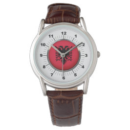Bandera albanesa masculina reloj de cuero marrón c